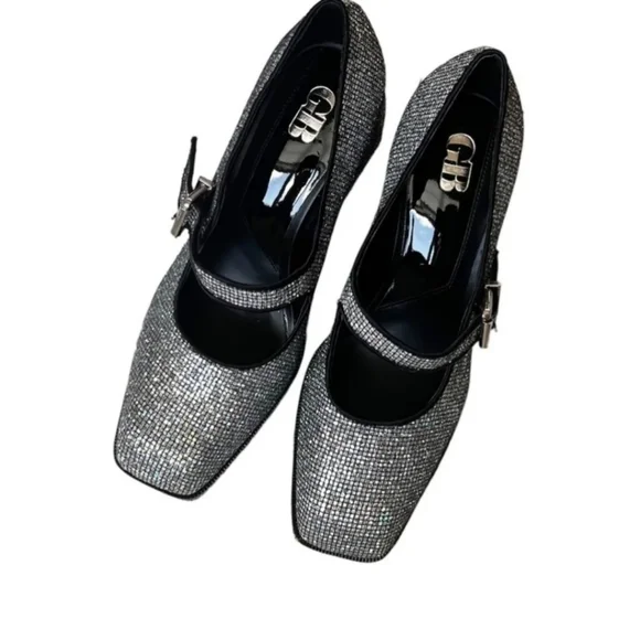 GIANNI BINI GLITTER MARY JANE 2 NIGHT PLATFORM PUMPS NWOT SIZE 9 - Picture 4 of 12